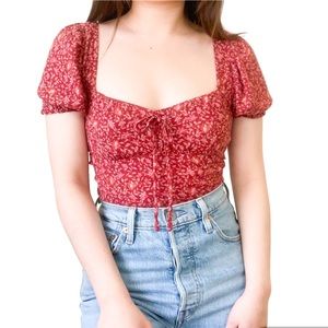 American Eagle Red Floral Crop Top